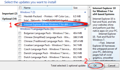 Select Internet Explorer Update